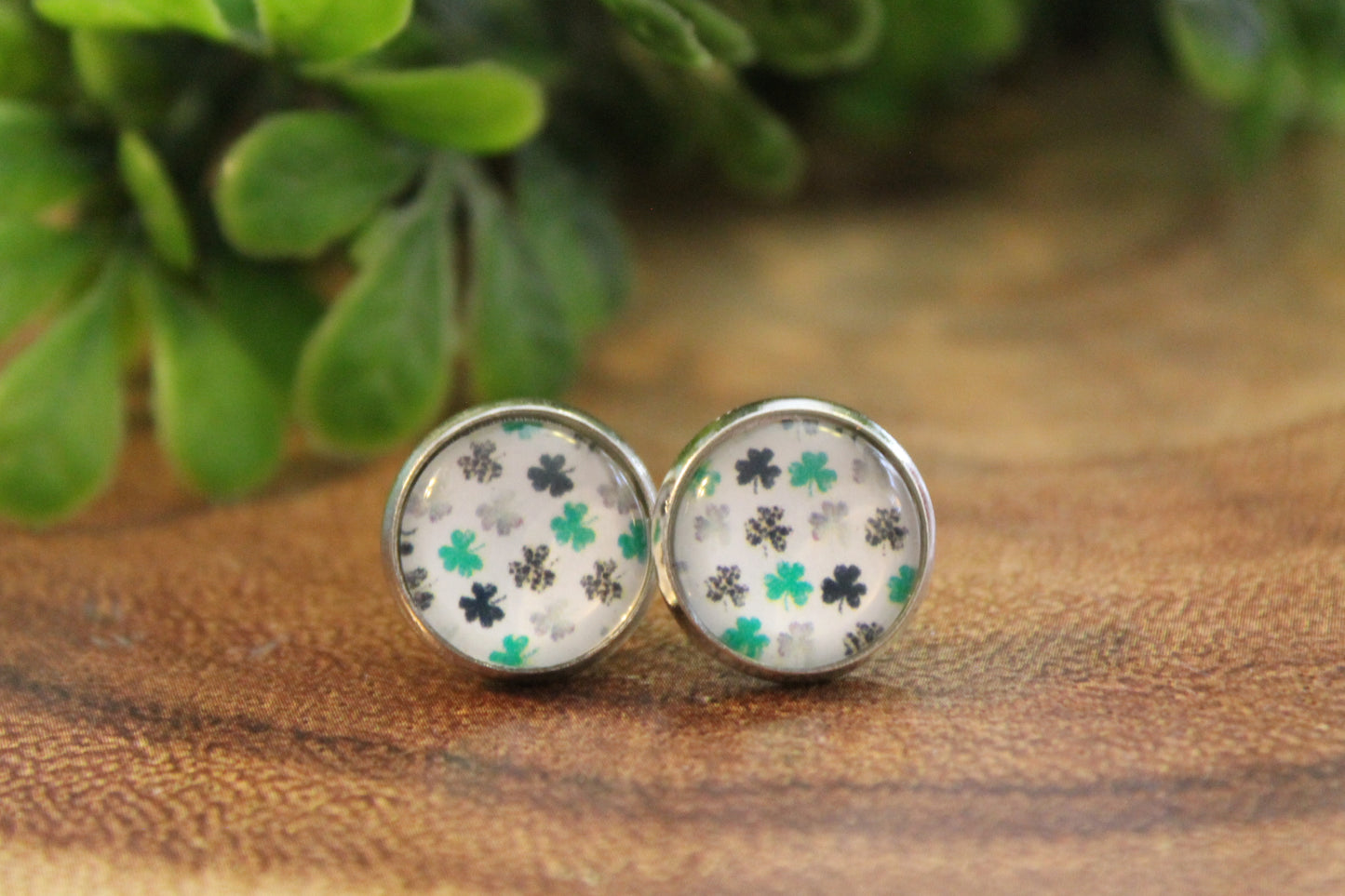 Tiny Clovers on White St. Patrick's Day • Stud Earrings