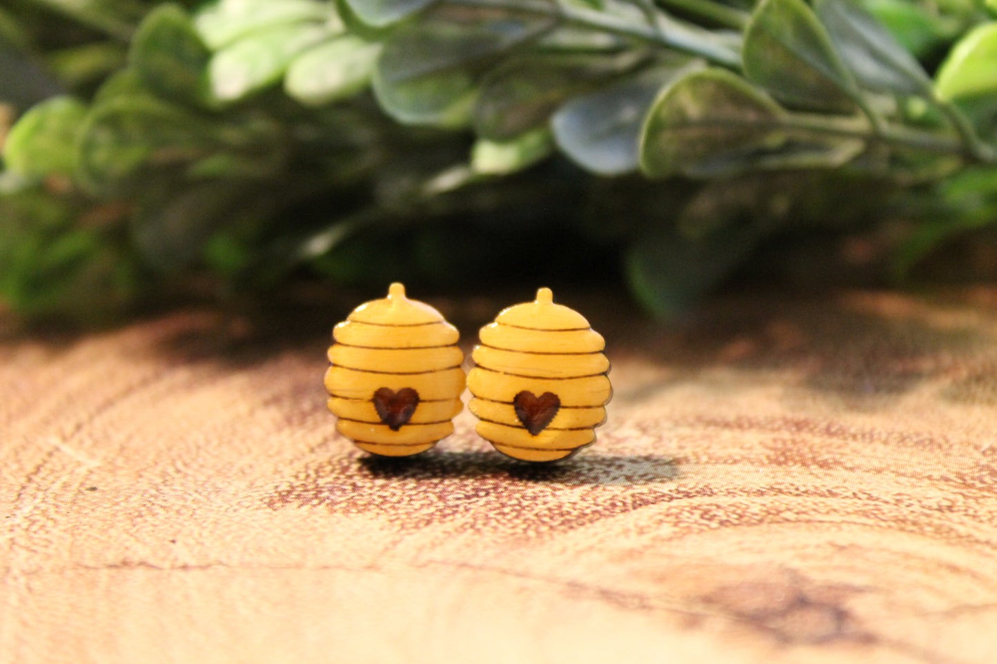 Bee Hive with Heart Stud Earrings