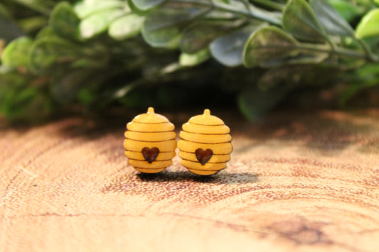 Bee Hive with Heart Stud Earrings