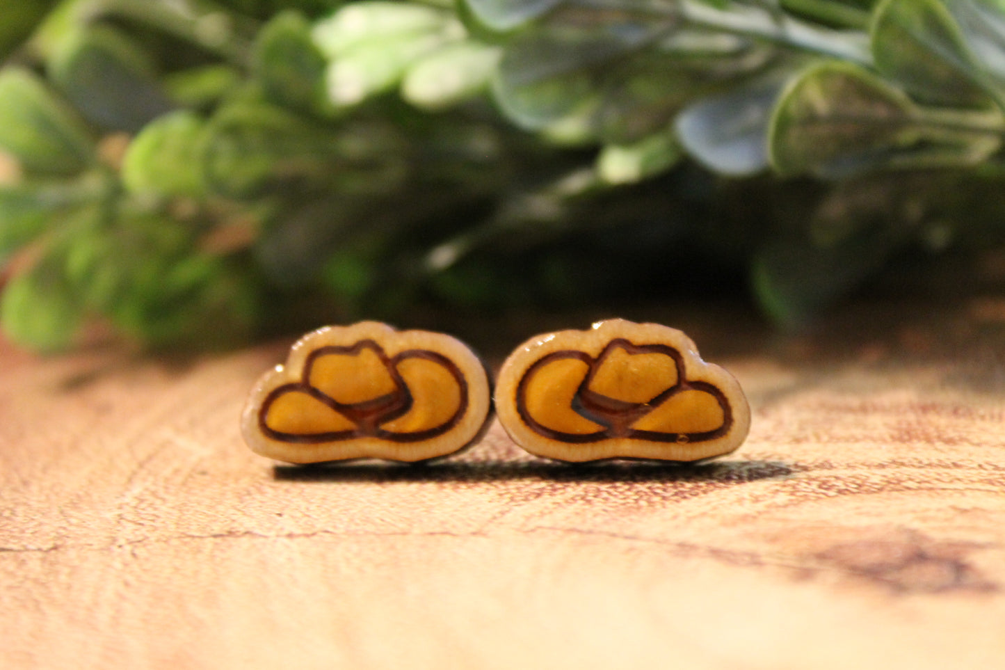 Brown Cowboy Hats Stud Earrings