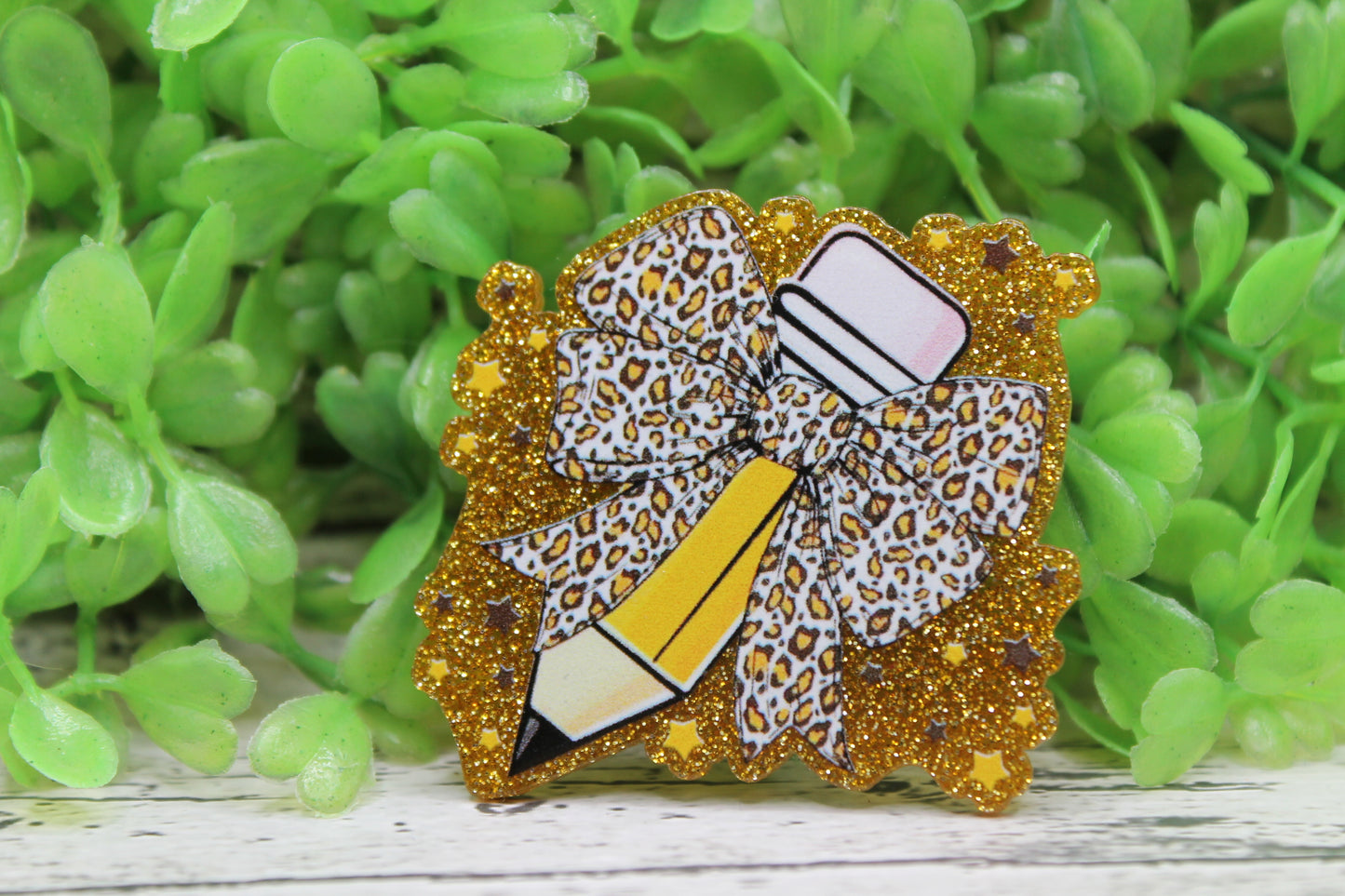 Leopard Bow Yellow Pencil Badge Reel