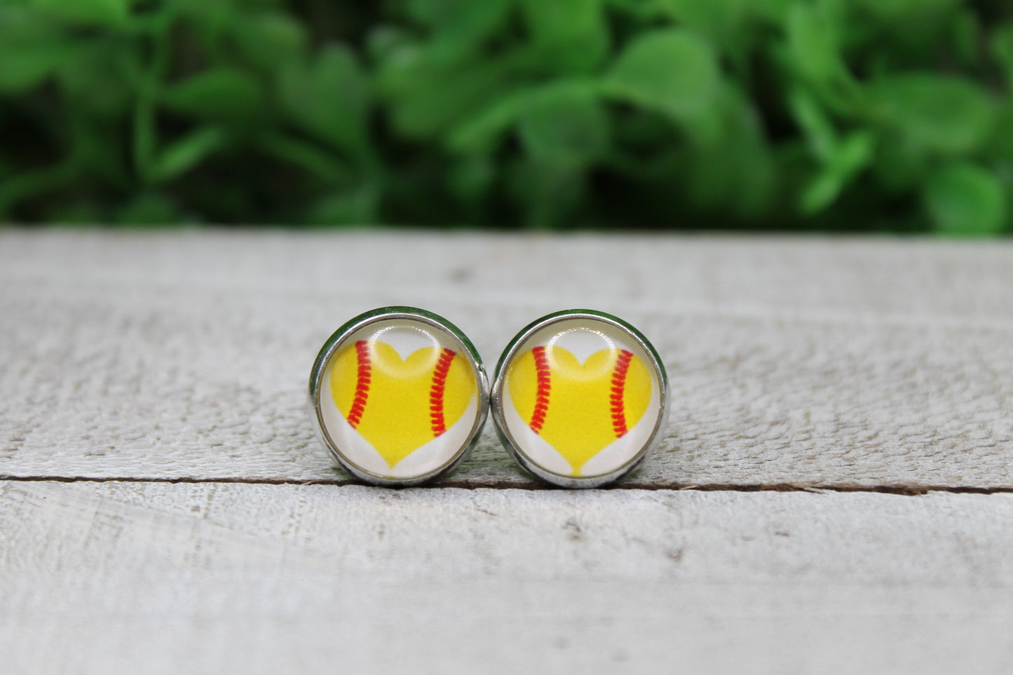 Softball Heart Stud Earrings