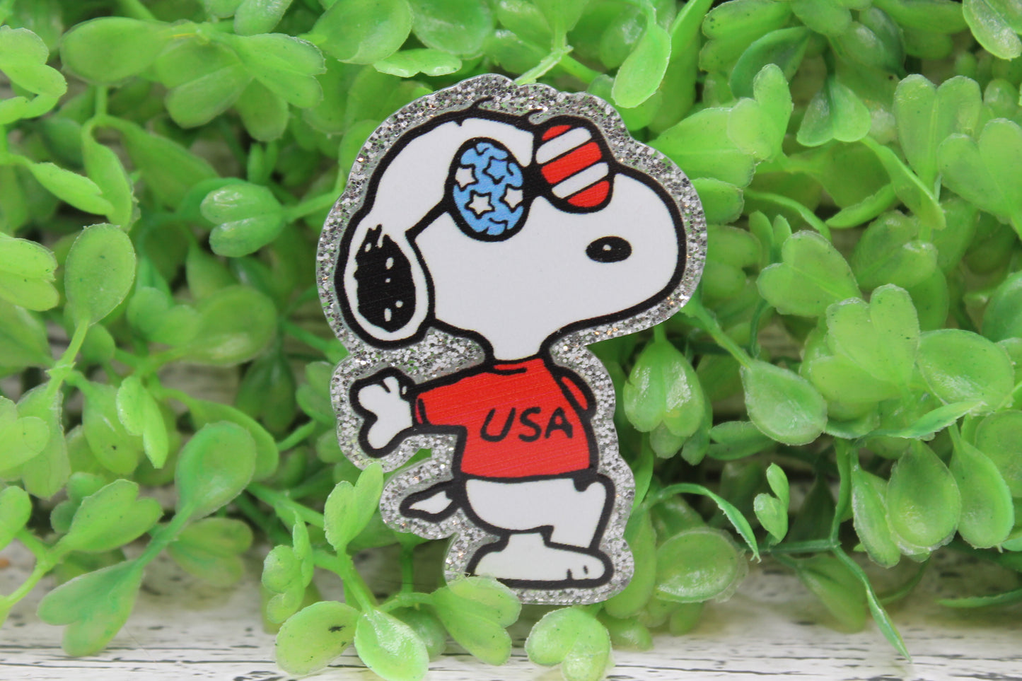 Patriotic White Dog Badge Reel
