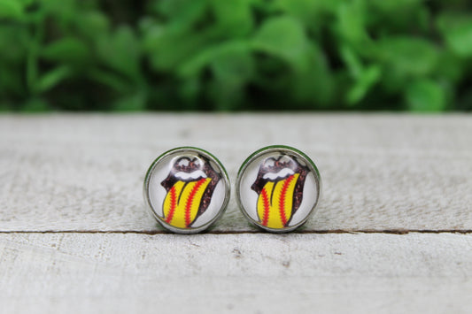 Softball Tongue Out Stud Earrings