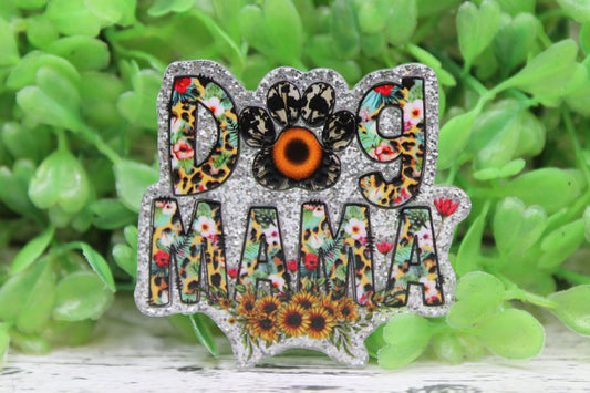 Dog Mama Sunflowers Badge Reel