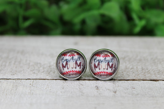 Baseball Mom with Stitching & Leopard Stud Earrings