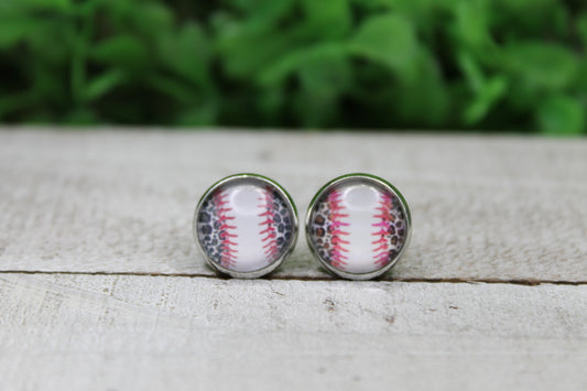 Baseball with Leopard Stud Earrings