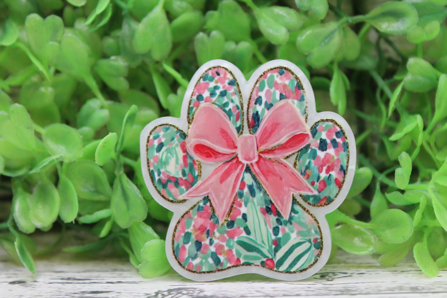 Floral Paw Print with Pink Bow Badge Reel