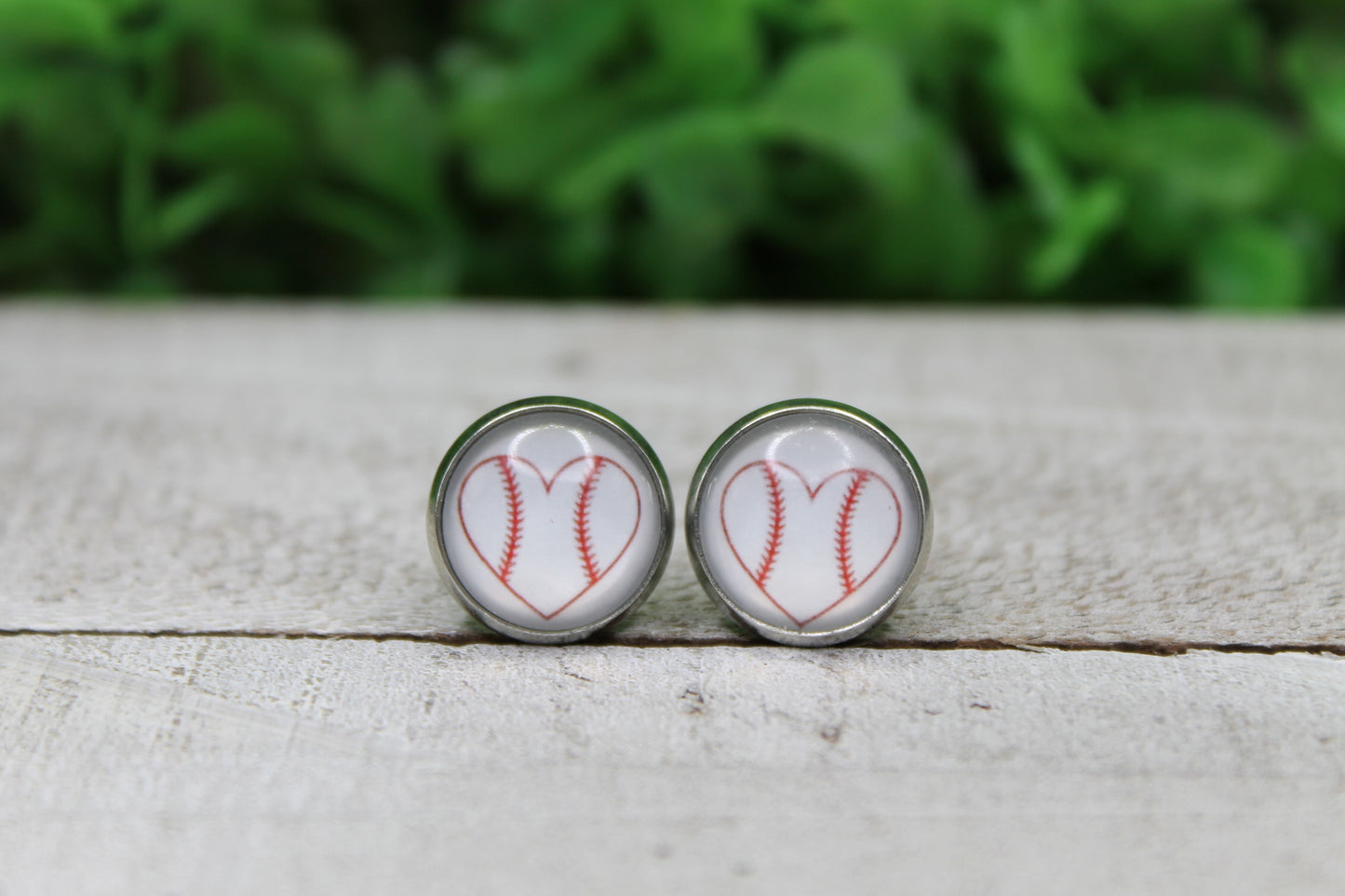 Baseball Heart Stud Earrings