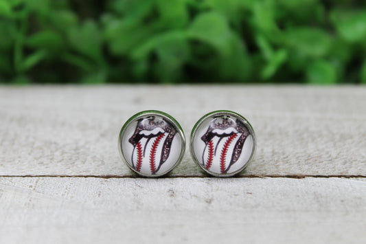 Baseball Tongue Out Stud Earrings