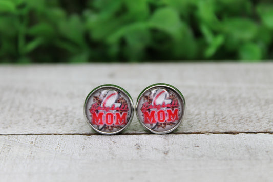 Baseball Mom Lightning Bolt on Leopard Stud Earrings