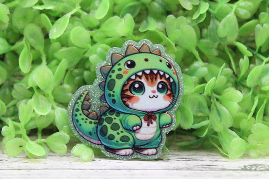 Dinosaur Cat Badge Reel