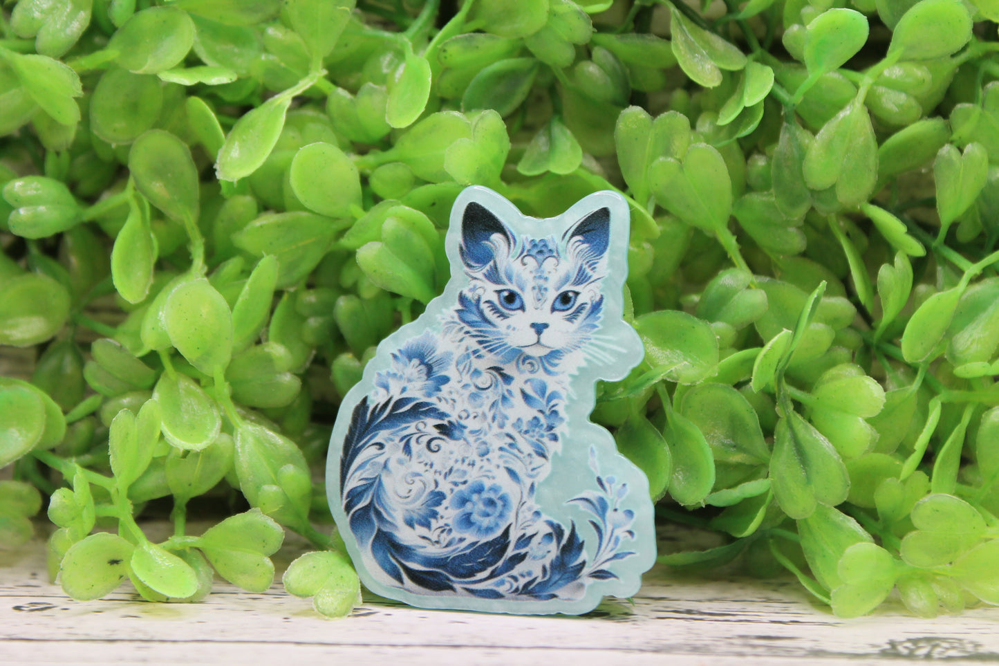 Blue Floral Cat Badge Reel