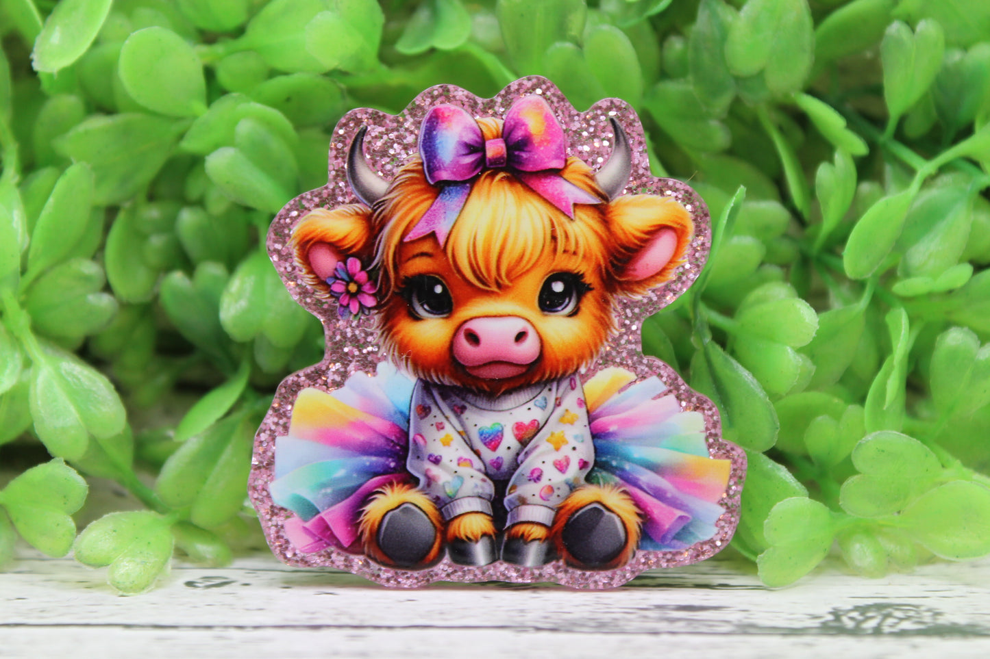 Highland Cow in Colorful Tutu Badge Reel