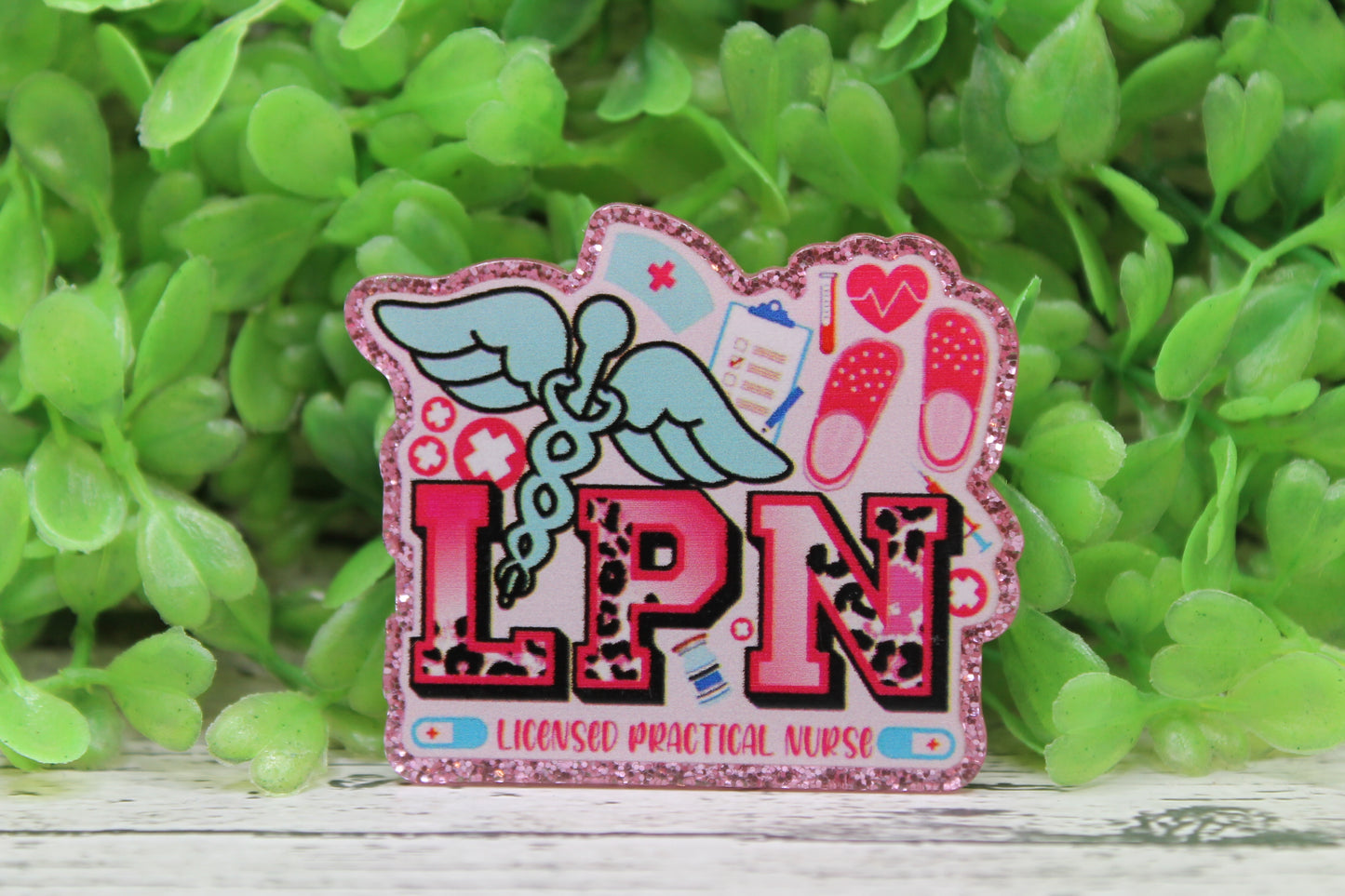 LPN on Pink Glitter Badge Reel