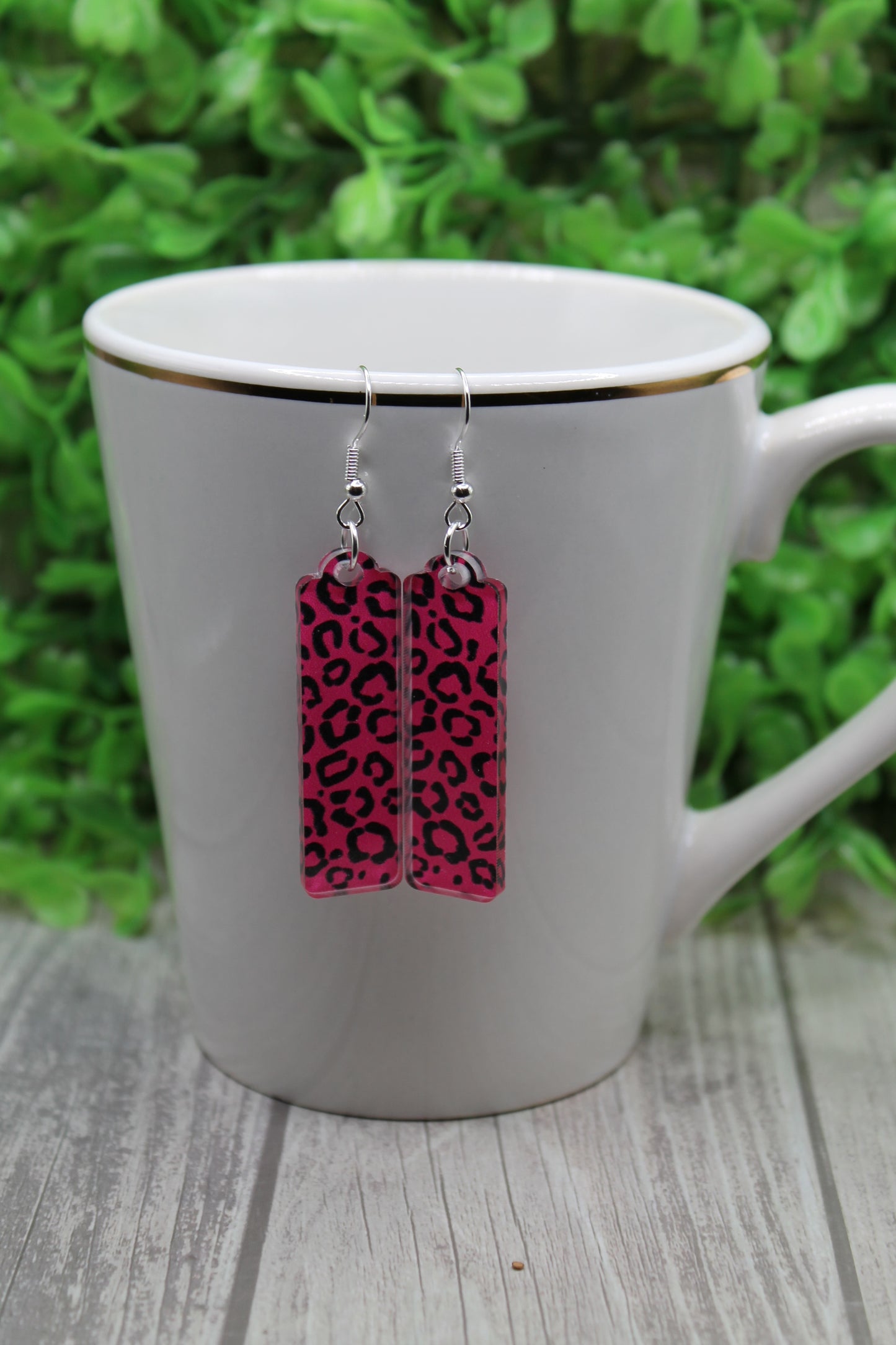 Hot Pink Leopard Bar Dangle Earrings