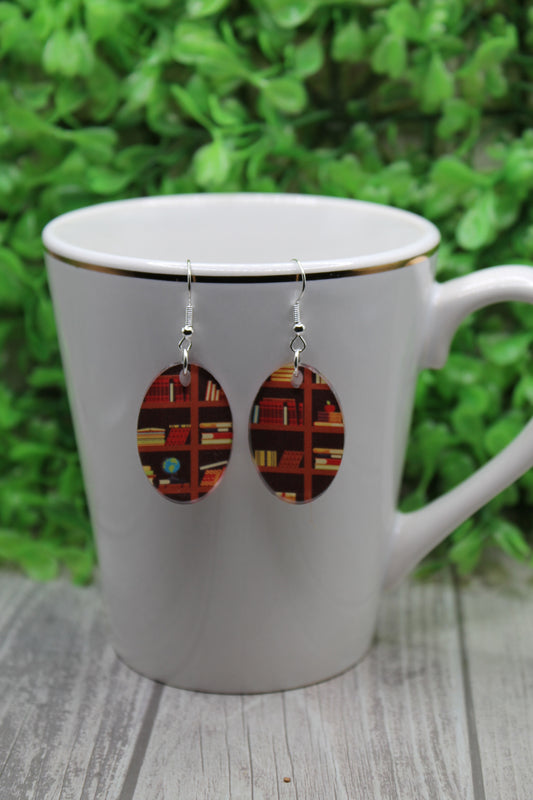 Bookshelf Library Oval Dangle Earrings