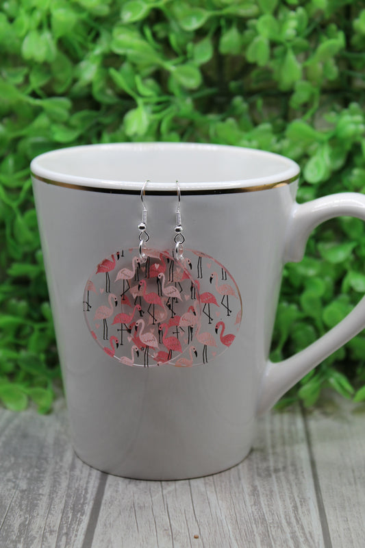 Pink Flamingos Circle Dangle Earrings