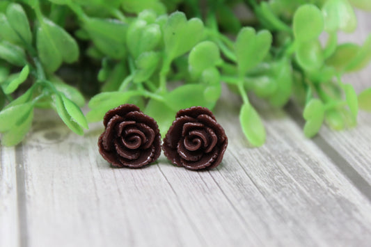 Coffee Rose Stud Earrings