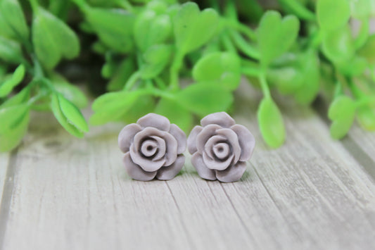 Gray Rose Stud Earrings