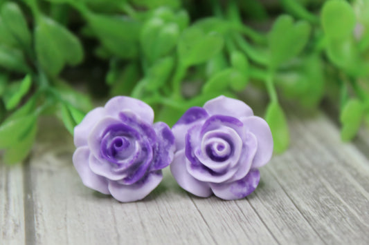 Purple Two-Toned Roses Stud Earrings