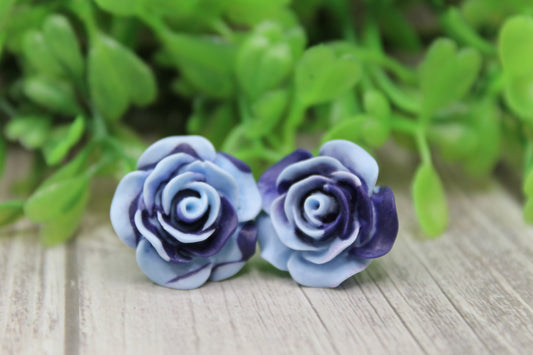 Blue Two-Toned Roses Stud Earrings