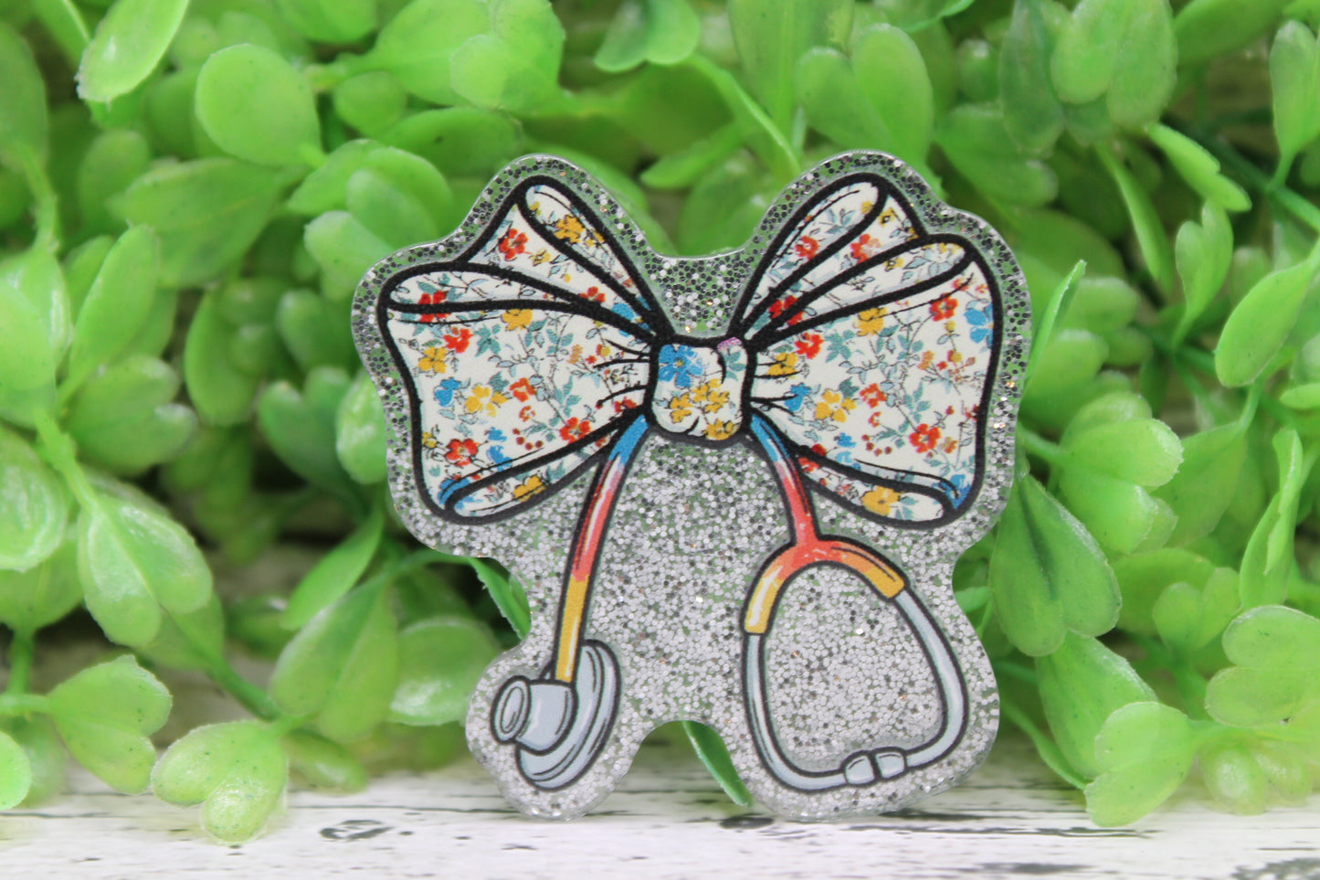 Micro Floral Bow Stethoscope Badge Reel