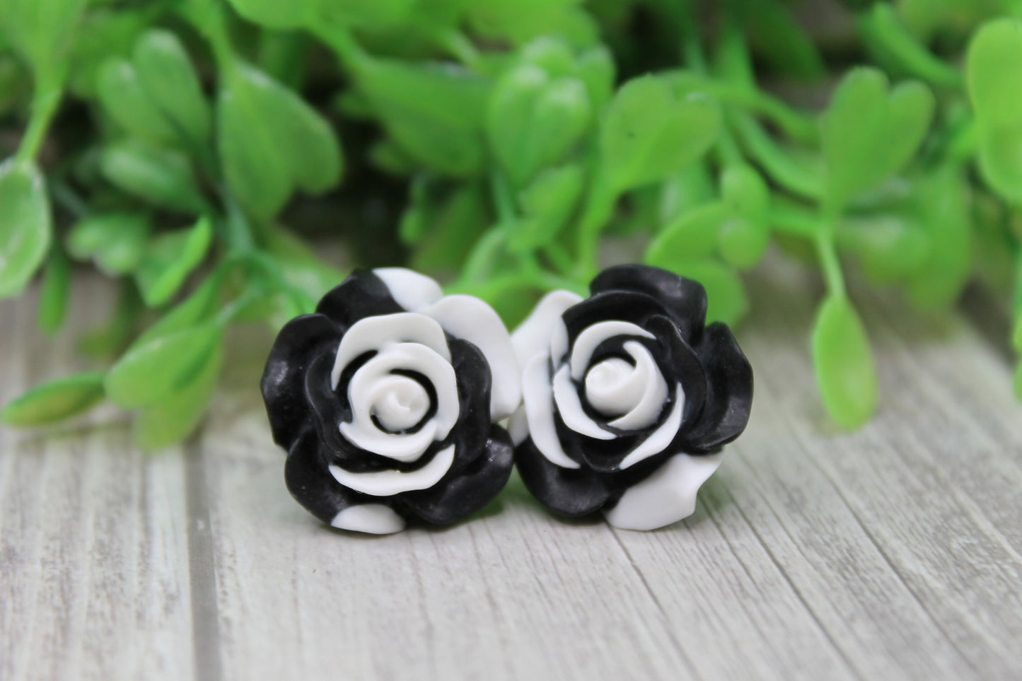 Black & White Roses Stud Earrings