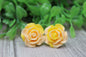 Ivory & Yellow Roses Stud Earrings