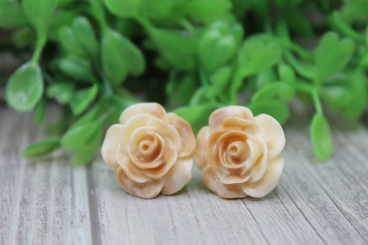 Ivory & Beige Roses Stud Earrings