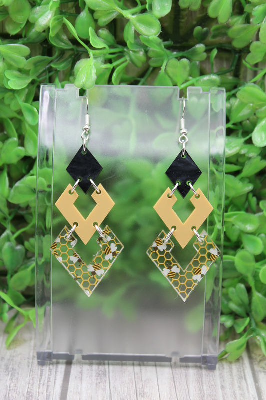 Bee Print Diamond Trio Dangle Earrings