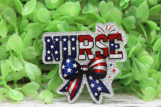 Patriotic NURSE Bow Badge Reel