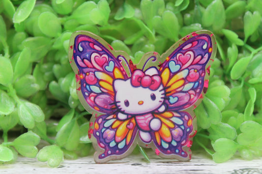 Colorful Butterfly Cat Badge Reel