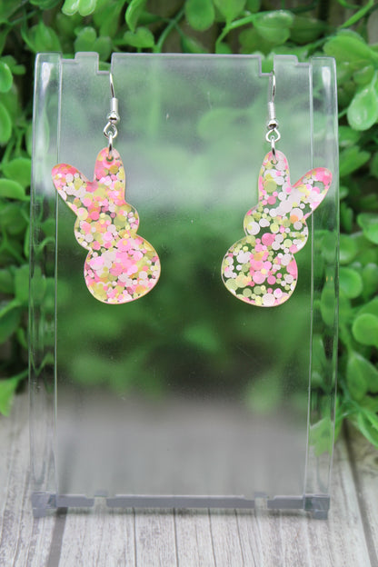 Pink and Yellow Confetti Easter Peeps • Dangle Earrings