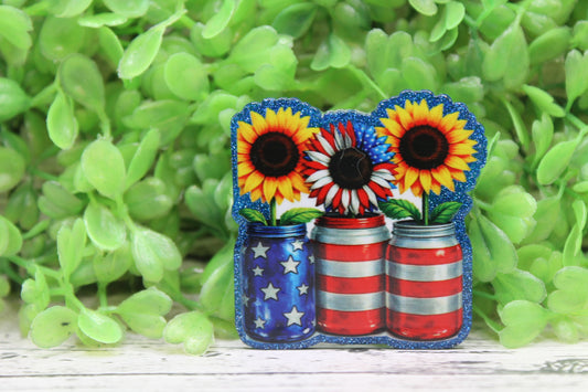 Patriotic Sunflower Mason Jar Trio Badge Reel