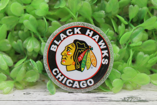 Black Hawks Hockey Circle Silver Badge Reel