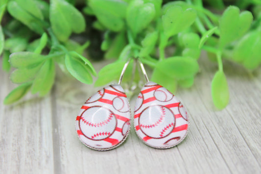 Baseball on Red Stripes French Lever Earrings