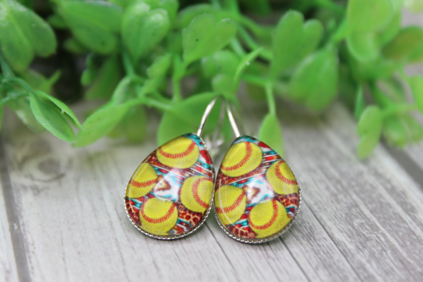 Softball on Aztec French Lever Earrings