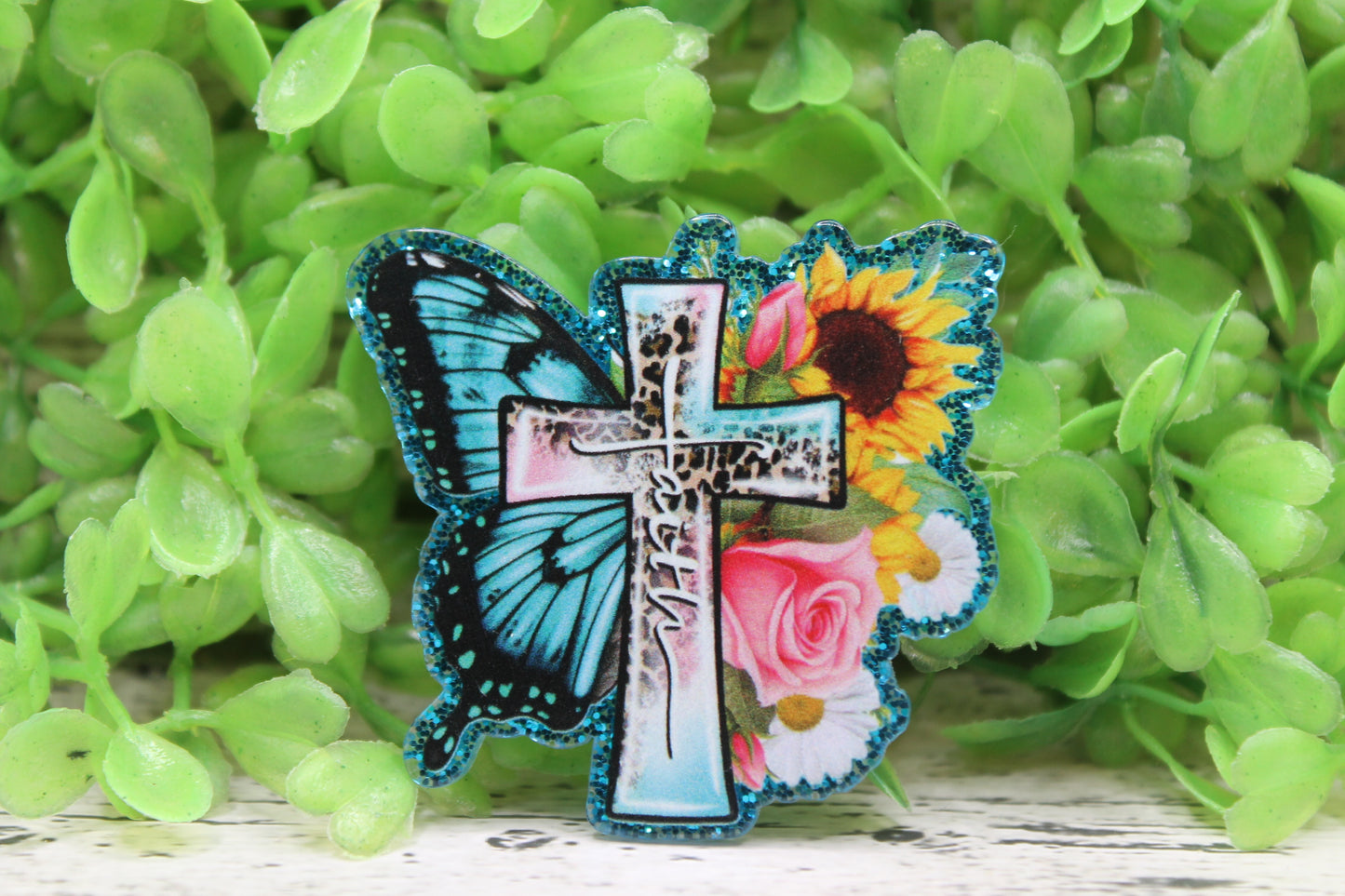 Faith Floral Butterfly Badge Reel