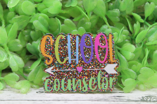School Counselor on Colorful Glitter Badge Reel