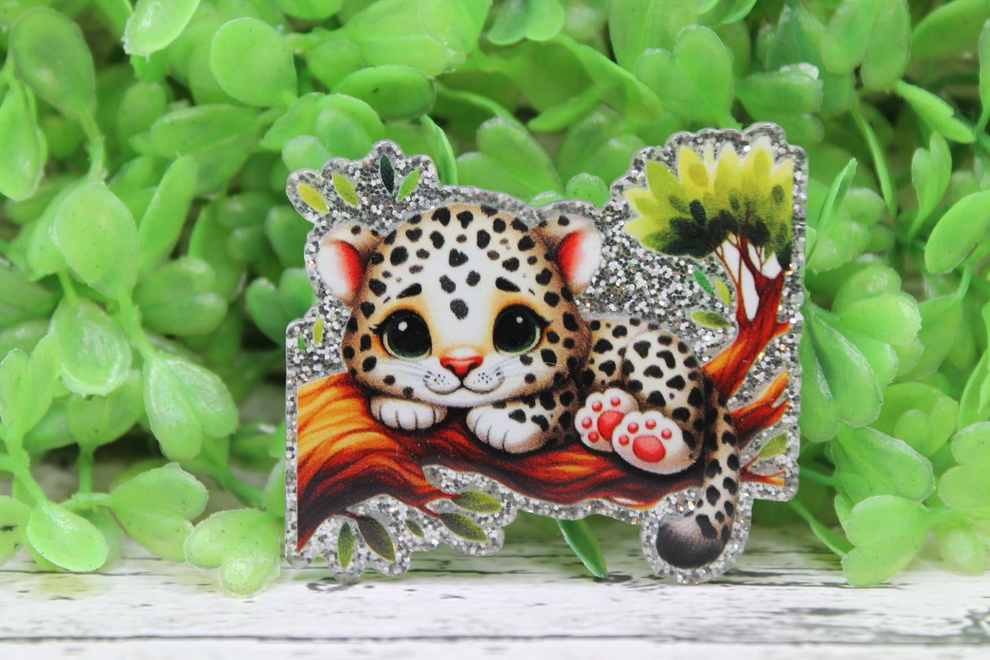 Cute White Leopard Badge Reel