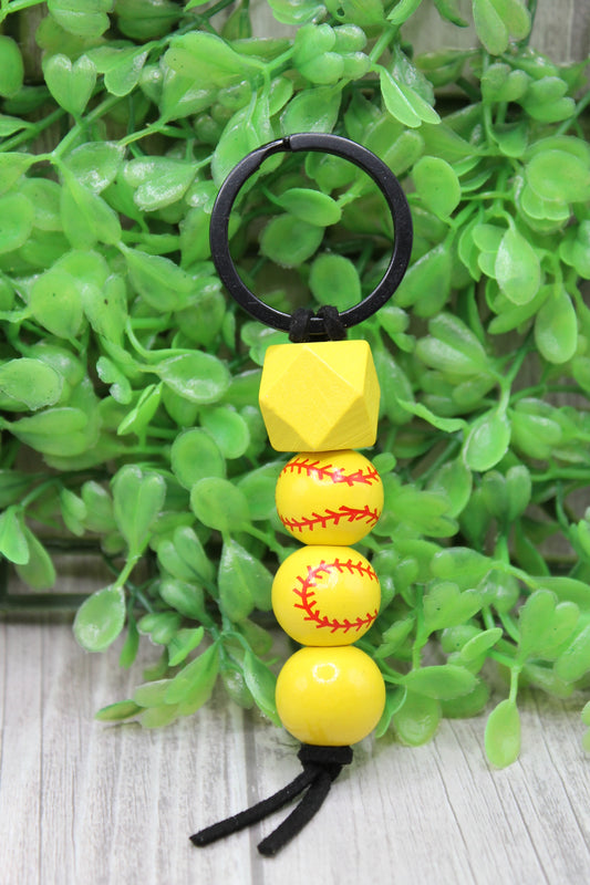 Softball Wooden Bead • Keychain