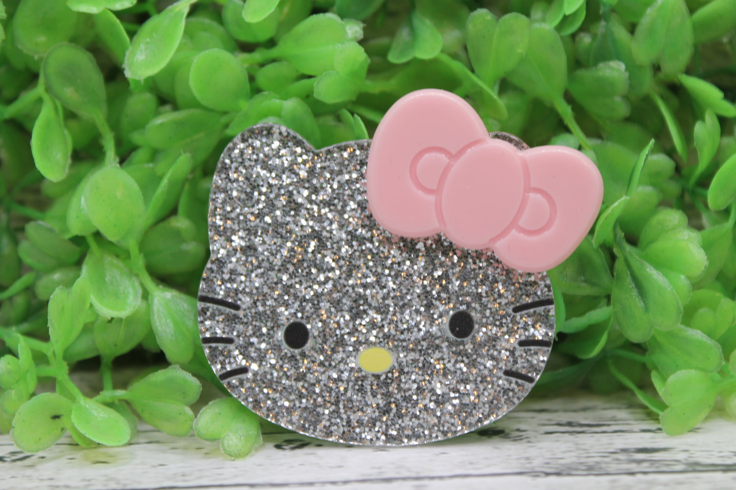 Silver Cat Face with Pink Bow Badge Reel