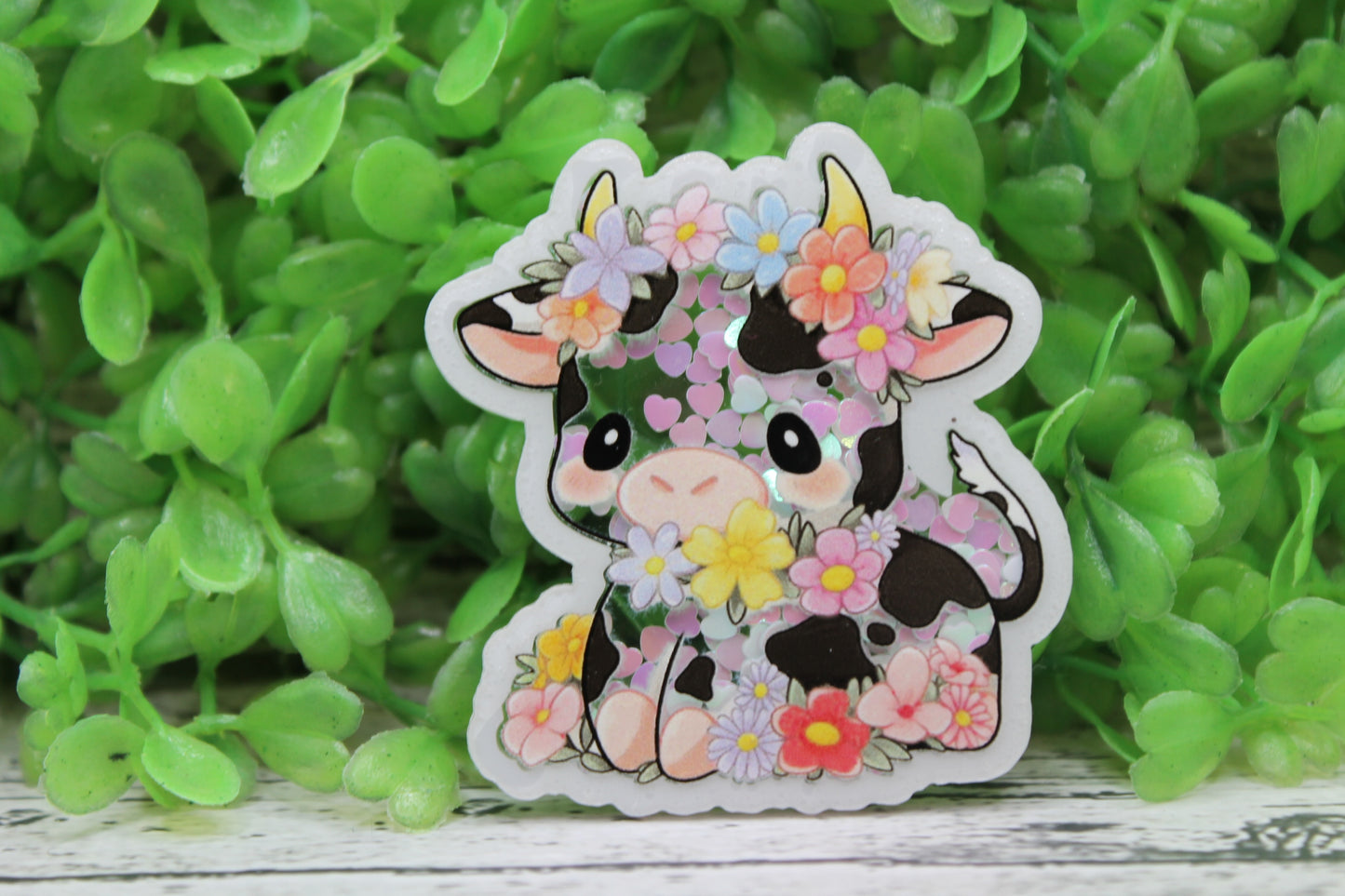 Floral Cow Shaker Badge Reel