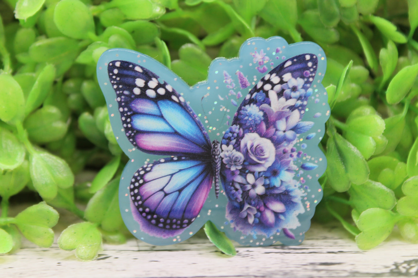 Blue and Lavender Floral Butterfly Badge Reel