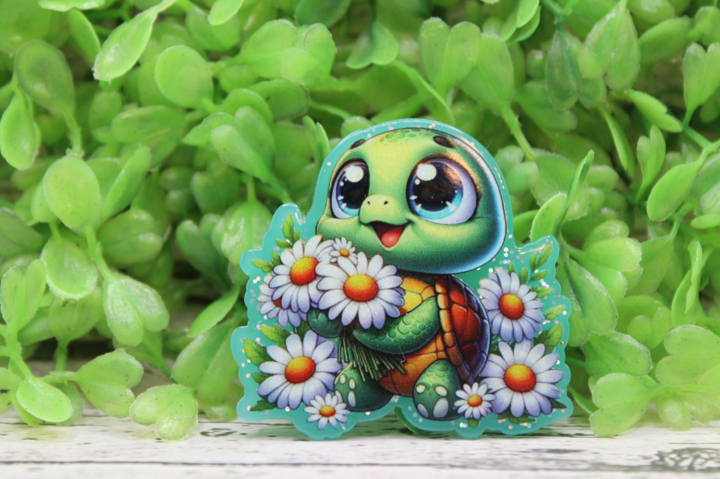 Turtle with Daisies Badge Reel