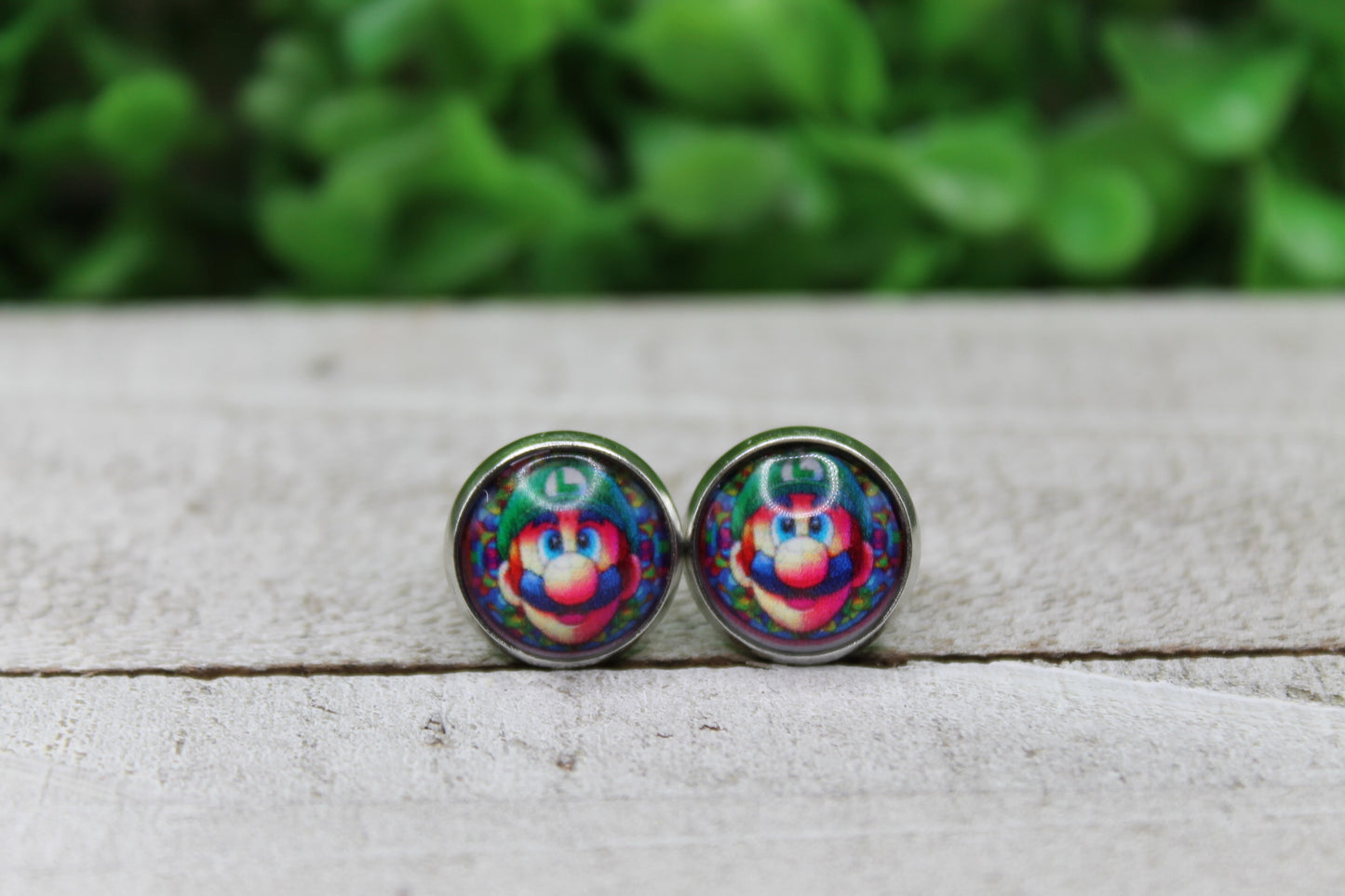 Stained Glass Luigi 12mm Glass Stud Earrings