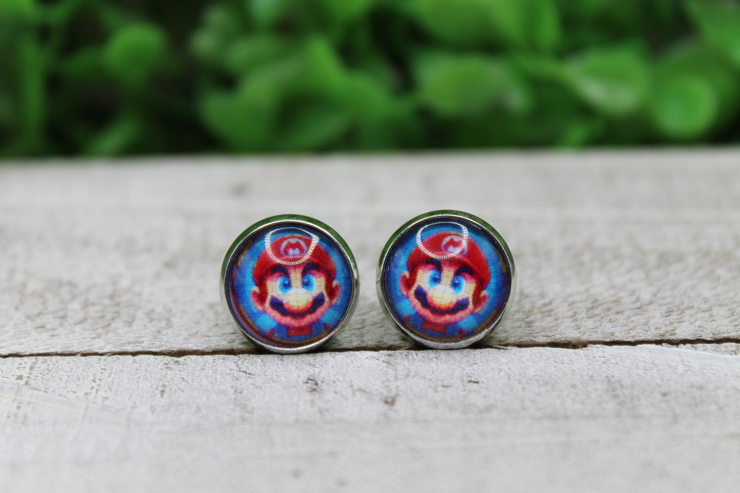 Stained Glass Mario 12mm Glass Stud Earrings