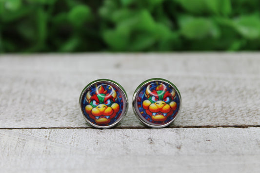 Stained Glass Bowser 12mm Glass Stud Earrings