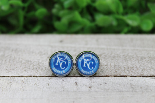 KC Royals Baseball Circle 12mm Glass Stud Earrings